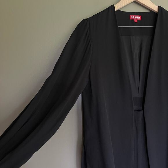 NWT STAUD Catch Jumpsuit Black Size 0 Long Sleeve Straight Leg Crepe Sexy Dressy - Picture 9 of 16